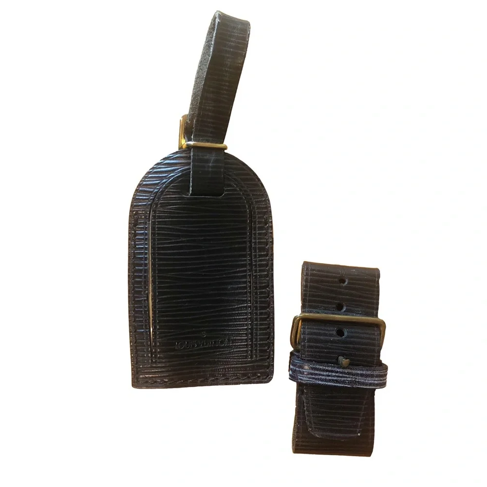 Louis Vuitton Black Epi Leather Luggage Tag and Poignet Set